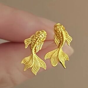 Gold Koi Fish Stud Earrings